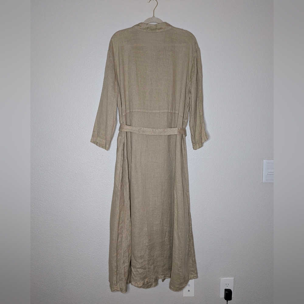 CP Shades Womens Lagenlook Tie Belted Tan Linen Button-Up Maxi Shirt Dress XL - Picture 6 of 9